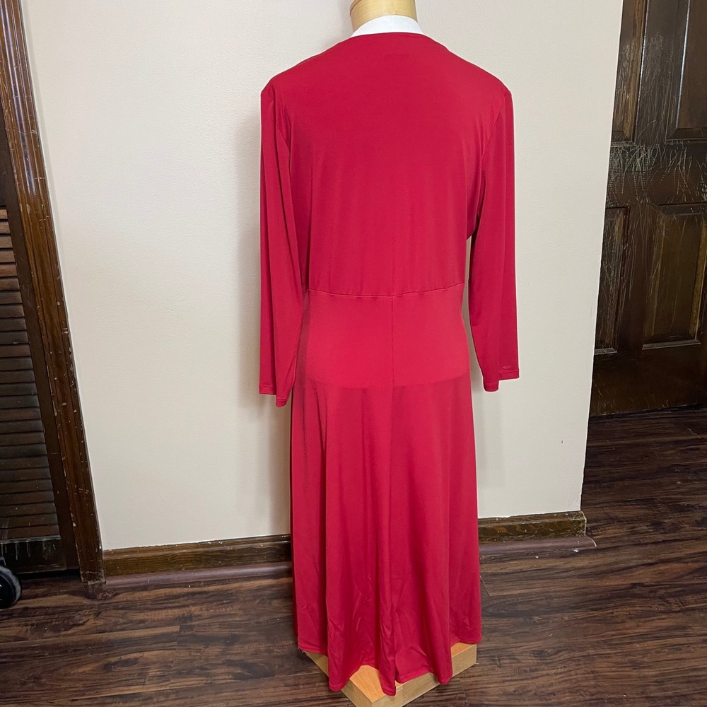 Maggy London Red Empire Waist V-Neck Long Sleeve Midi Dress Womens Size 14 - Picture 3 of 9